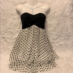 Strapless Polkadots Black And White Short Dress